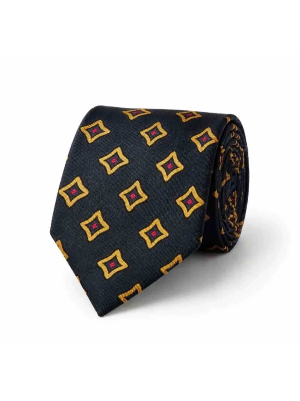Paul Fredrick 100% Silk Tie USA Made Black Gold Red Geometric Necktie